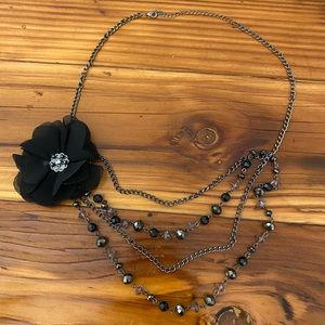 Black Flower Multi-Chain Necklace